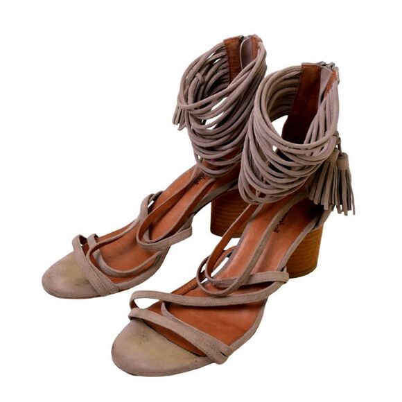 Jeffrey Campbell DESPINA BEIGE SUEDE LEATHER STRAPPY TASSEL ZIP SLINGBACK 8.5 US - Picture 5 of 10
